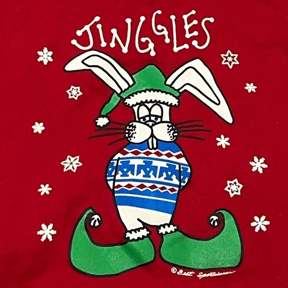 Vintage 1980s Jinggles Bunny Ugly Christmas Xmas 80s Red Pullover Sweatshirt - Picture 2 of 3